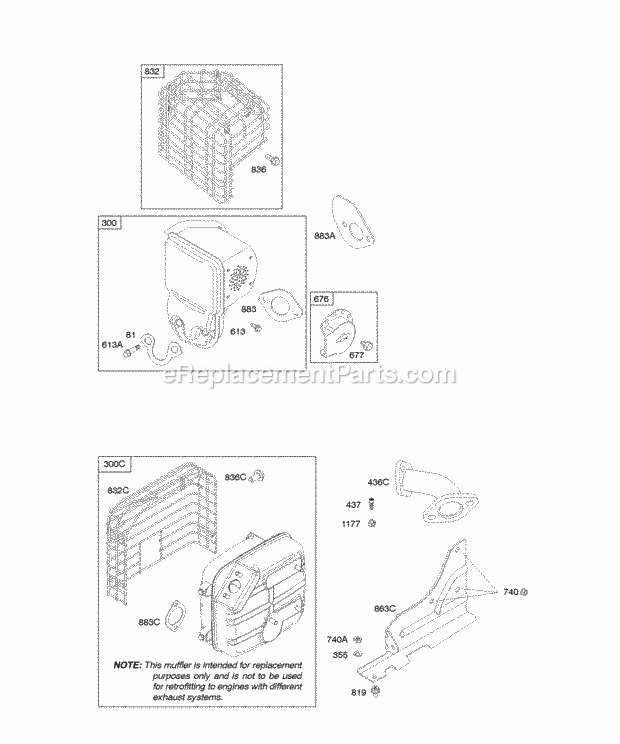 Briggs and Stratton 210412-0105-E9 Engine Exhaust System Diagram