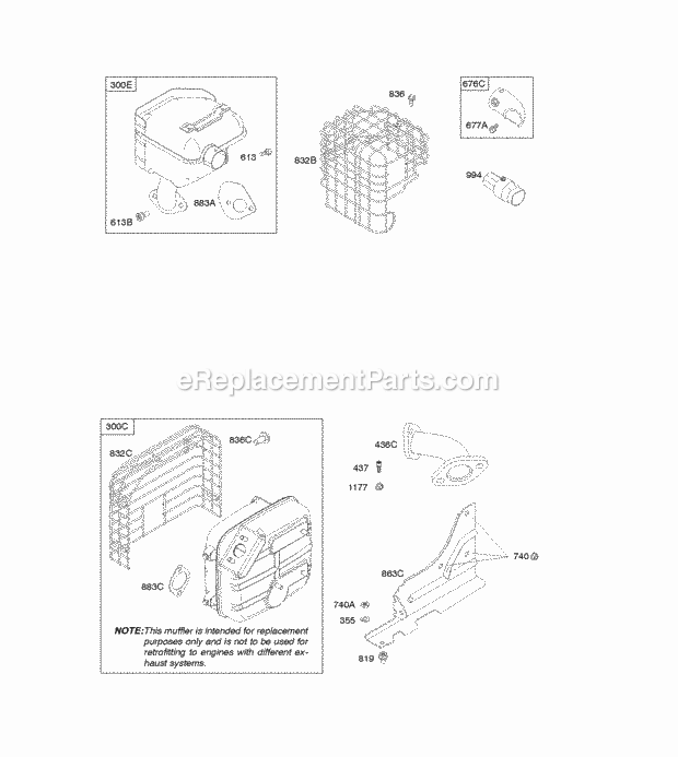 Briggs and Stratton 212315-0130-E1 Engine Exhaust System Diagram