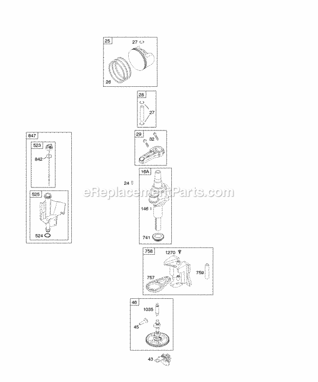 Briggs and Stratton 212902-0125-E1 Engine Camshaft Crankshaft Lubrication Piston Rings Connecting Rod Diagram