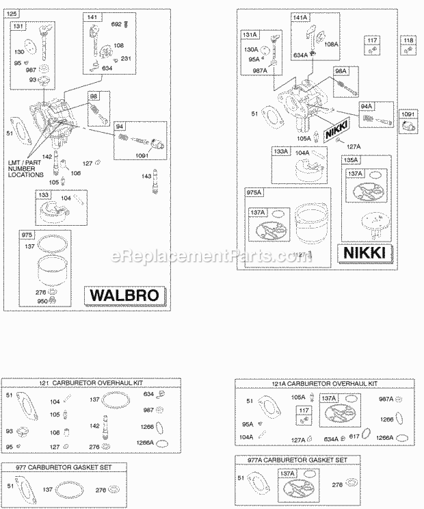 Briggs and Stratton 214707-0114-E1 Engine Carburetor Gasket Set - Carburetor Kit-Carburetor Overhaul Diagram