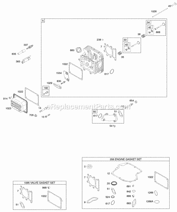 Briggs and Stratton 214707-0114-E1 Engine Cylinder Head Gasket Set - Engine Gasket Set - Valve Diagram