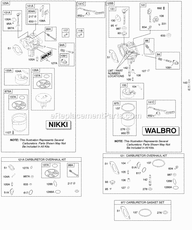 Briggs and Stratton 215707-0025-E1 Engine Carburetor Kit - Carburetor Overhaul Diagram