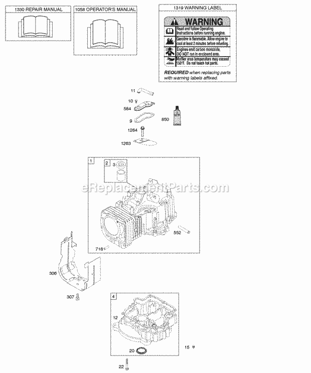 Briggs and Stratton 215707-0025-E1 Engine Cylinder Engine Sump OperatorS Manual Warning Label Diagram