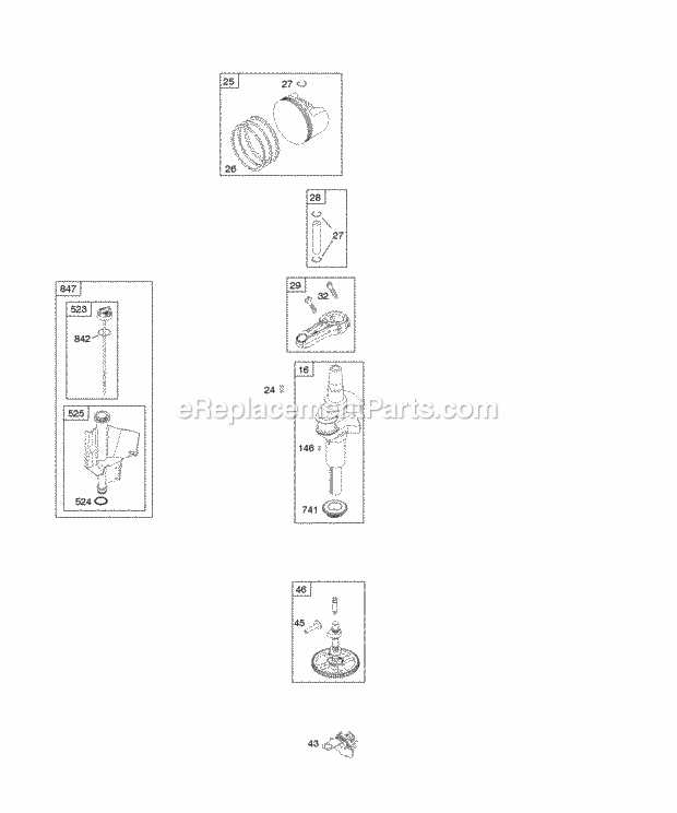 Briggs and Stratton 215707-0026-E1 Engine Camshaft Crankshaft Lubrication Piston Rings Connecting Rod Diagram