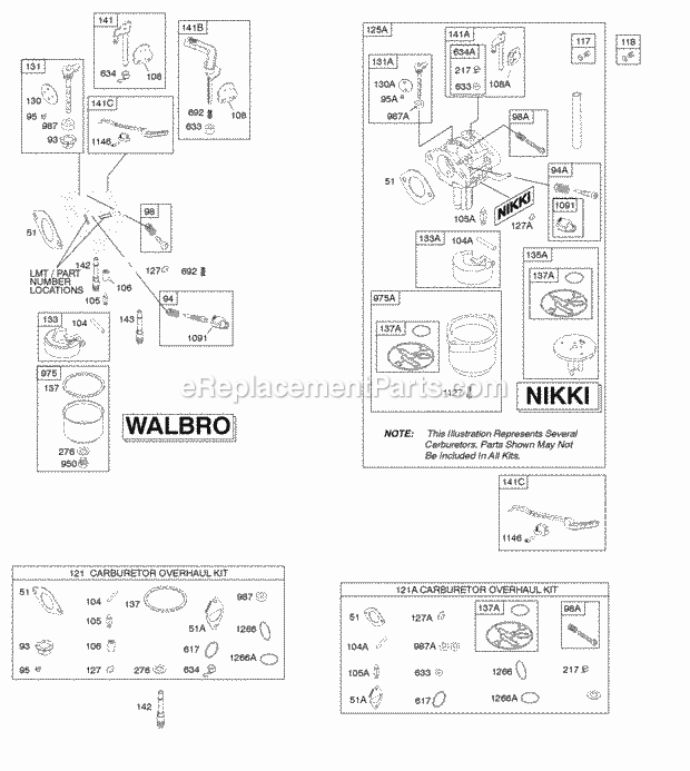 Briggs and Stratton 215807-0175-H1 Engine Carburetor Kit - Carburetor Overhaul Diagram