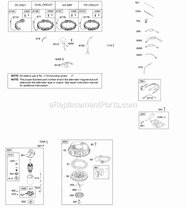 Briggs and Stratton 215807-0274-E1 Engine Alternator Electric Starter Ignition Rewind Starter Diagram