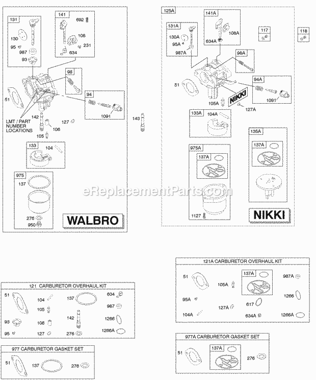 Briggs and Stratton 216902-0015-E1 Engine Carburetor Kit - Carburetor Overhaul Diagram