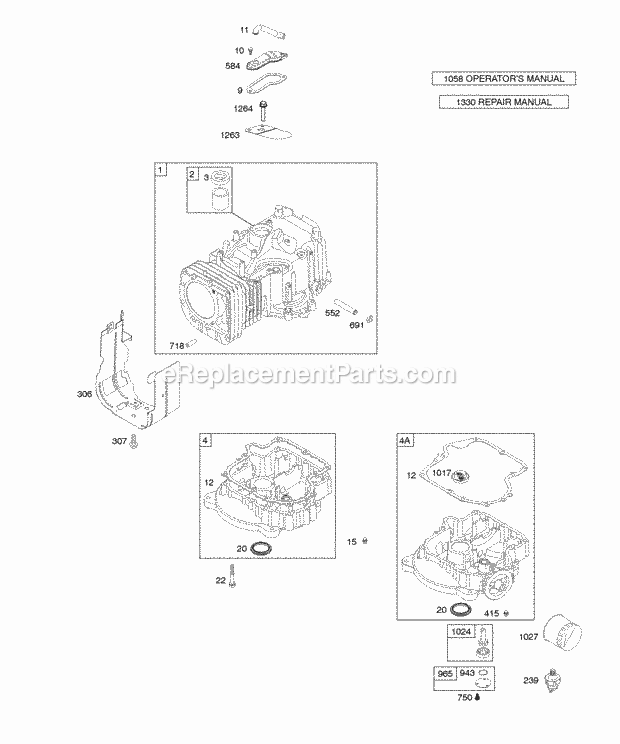 Briggs and Stratton 216902-0015-E1 Engine Cylinder Engine Sump Diagram