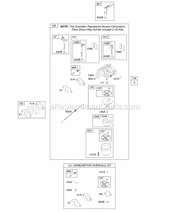 Briggs and Stratton 217302-0122-H1 Engine Carburetor Kit - Carburetor Overhaul Diagram