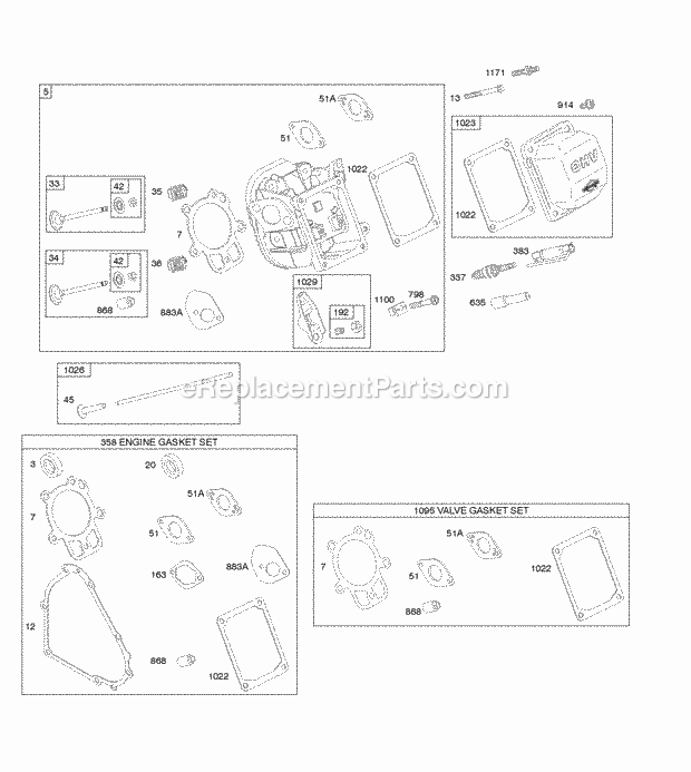 Briggs and Stratton 217302-0122-H7 Engine Cylinder Head Gasket Set - Engine Gasket Set - Valve Valves Diagram