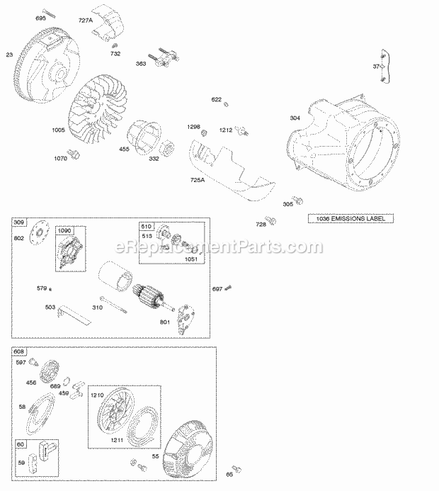 Briggs and Stratton 217302-0125-H1 Engine Blower HousingShrouds Electric Starter Flywheel Rewind Starter Diagram