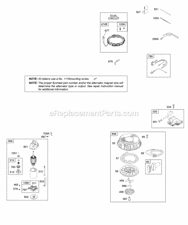 Briggs and Stratton 217702-0111-B1 Engine Alternator Electric Starter Ignition Diagram