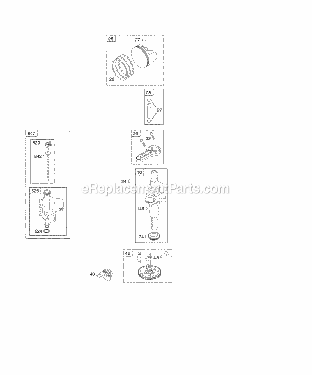 Briggs and Stratton 217702-0111-B1 Engine Camshaft Crankshaft Lubrication Piston Rings Connecting Rod Diagram