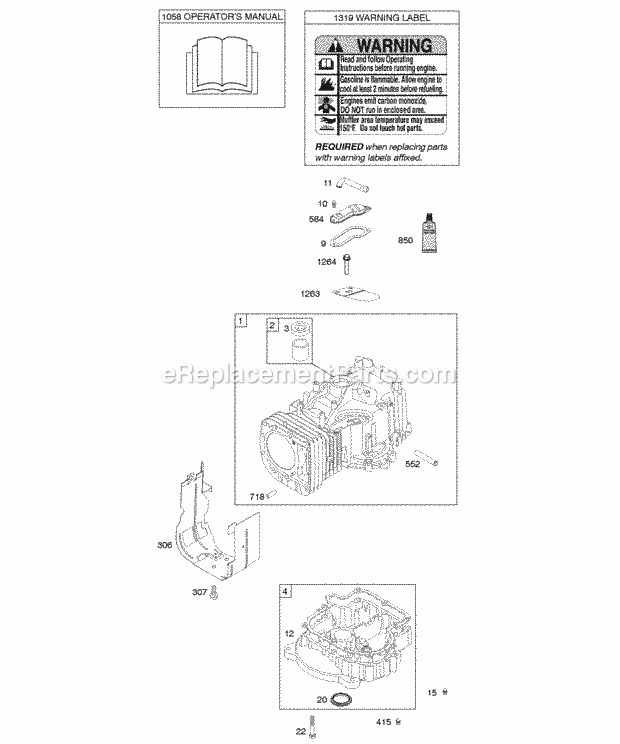 Briggs and Stratton 217702-0111-B1 Engine Cylinder Engine Sump OperatorS Manual Warning Label Diagram