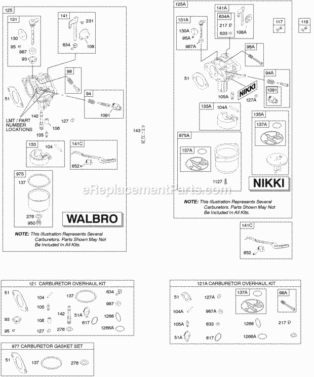 Briggs and Stratton 217707-0299-B1 Engine Carburetor Kit - Carburetor Overhaul Diagram