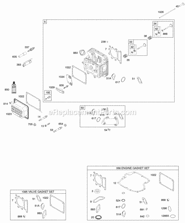 Briggs and Stratton 217707-0390-E1 Engine Cylinder Head Gasket Set - Engine Gasket Set - Valve Intake Manifold Valves Diagram