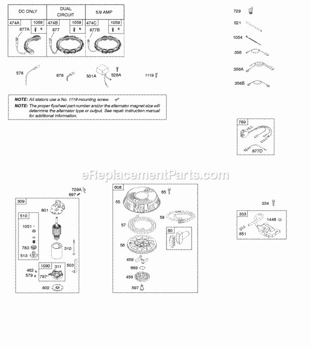 Briggs and Stratton 217802-0110-B1 Engine Alternator Electric Starter Ignition Rewind Starter Diagram