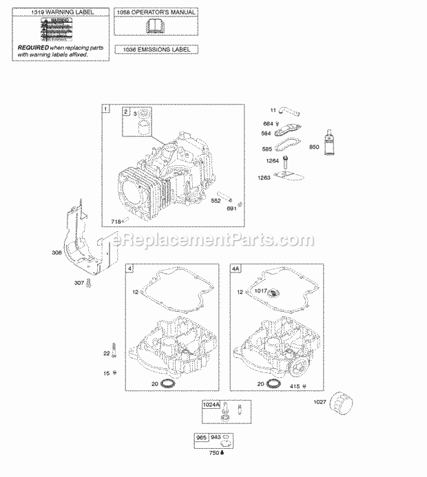 Briggs and Stratton 217802-0115-E9 Engine Cylinder Engine Sump OperatorS Manual Warning Label Diagram