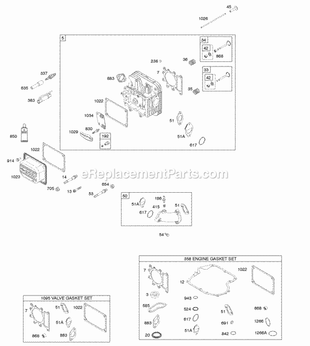 Briggs and Stratton 217807-0144-B1 Engine Cylinder Head Gasket Set - Engine Gasket Set - Valve Intake Manifold Valves Diagram