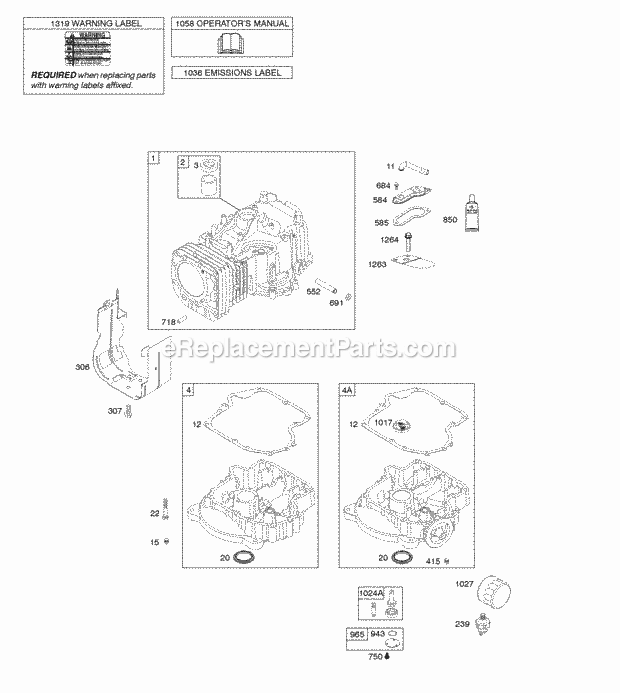 Briggs and Stratton 217902-0016-G1 Engine Cylinder Engine Sump OperatorS Manual Warning Label Diagram