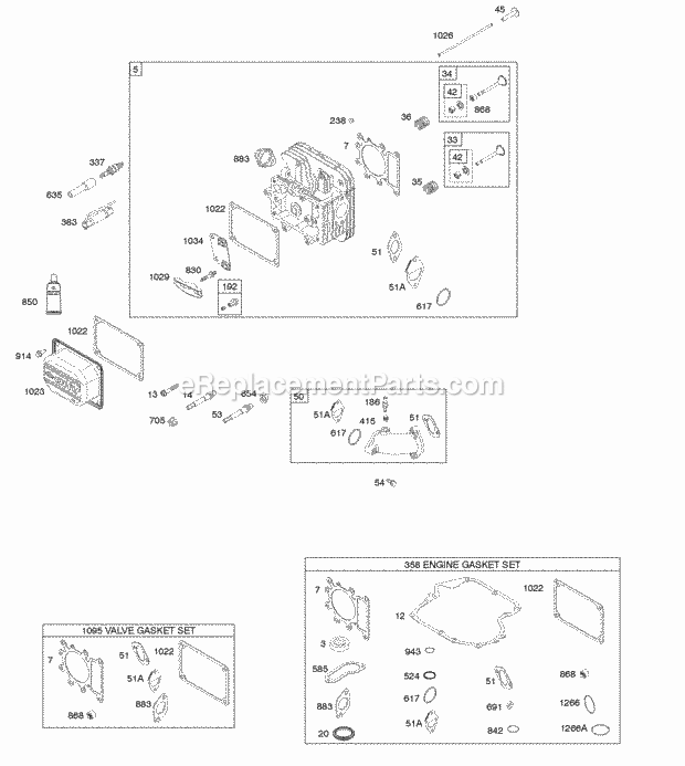 Briggs and Stratton 217902-0134-E9 Engine Cylinder Head Gasket Set - Engine Gasket Set - Valve Intake Manifold Valves Diagram