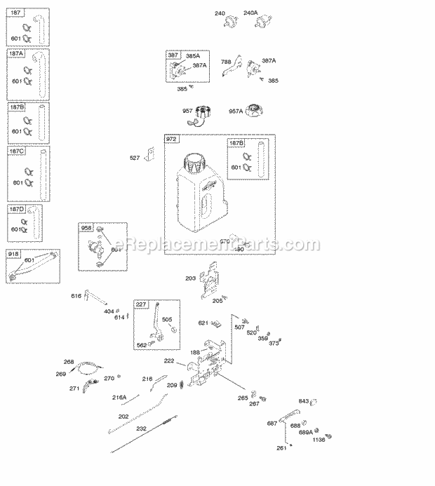 Briggs and Stratton 217907-0140-E1 Engine Controls Governor Spring Diagram