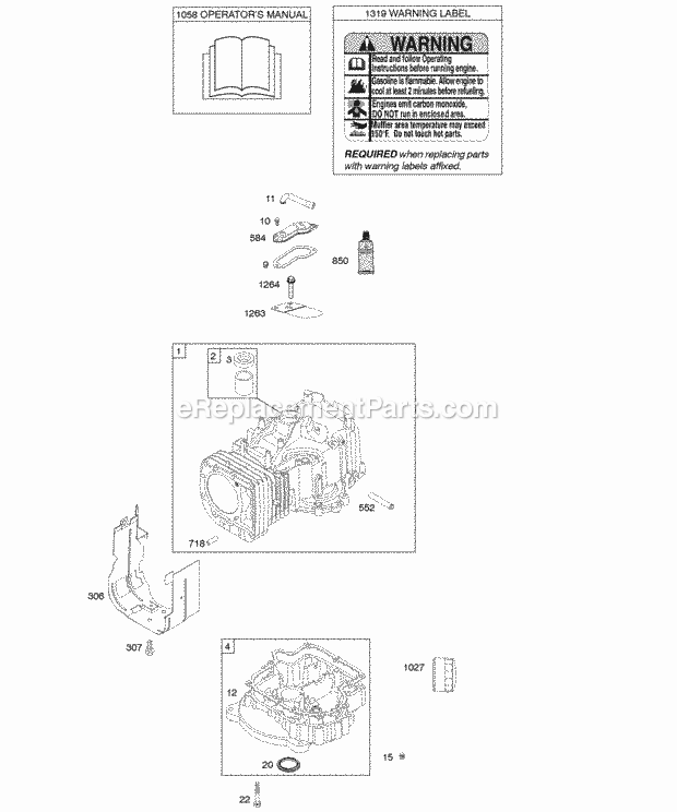 Briggs and Stratton 219702-0115-B1 Engine Cylinder Engine Sump OperatorS Manual Warning Label Diagram