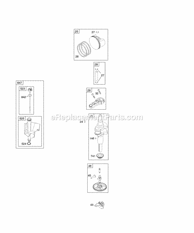 Briggs and Stratton 219707-0189-B1 Engine Camshaft Crankshaft Lubrication Piston Rings Connecting Rod Valves Diagram