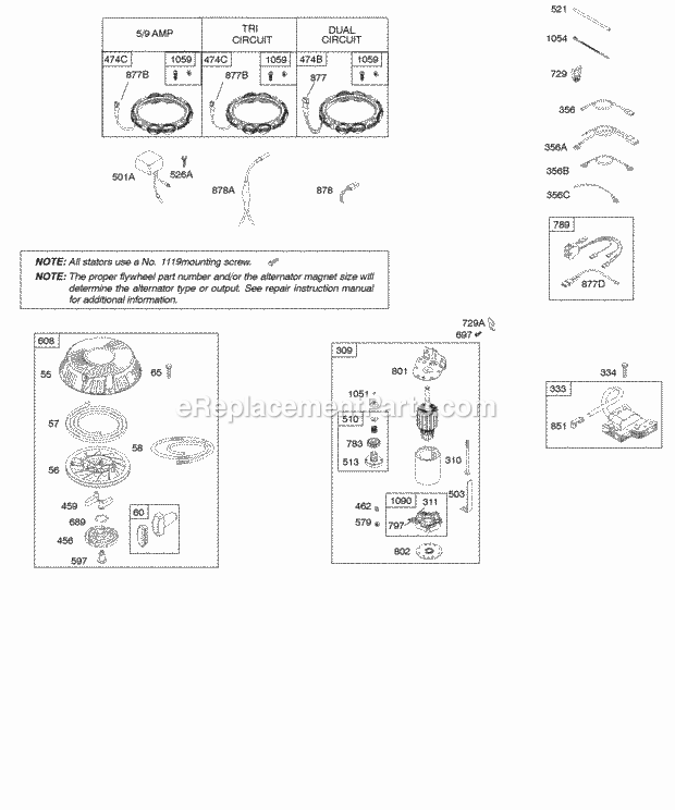 Briggs and Stratton 219707-0313-E1 Engine Alternator Electric Starter Ignition Rewind Starter Diagram