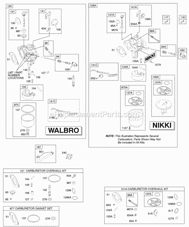 Briggs and Stratton 21A707-0260-E1 Engine Carburetor Fuel Supply Gasket Set - Carburetor Kit - Carburetor Overhaul Diagram