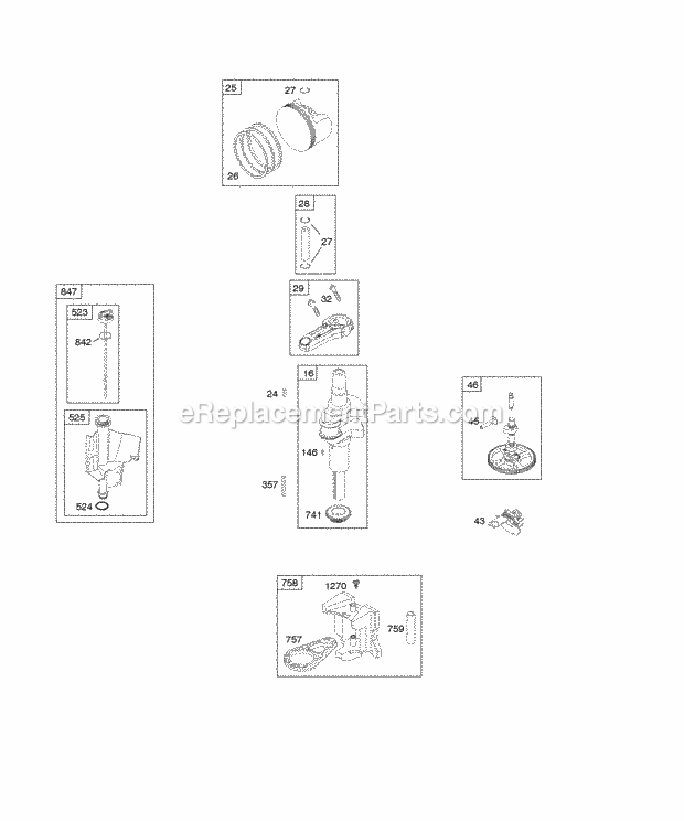 Briggs and Stratton 21A902-0151-E1 Engine Camshaft Crankshaft Lubrication Piston Rings Connecting Rod Diagram