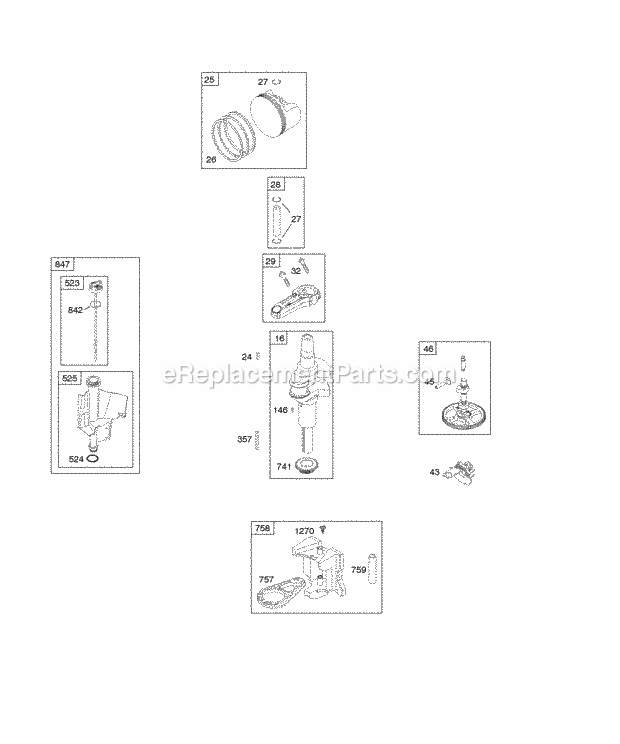 Briggs & Stratton 21A907-0159-E1 Engine Camshaft Crankshaft Lubrication Piston Rings Connecting Rod Diagram