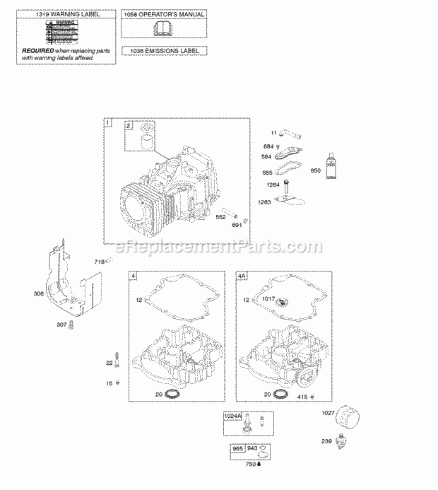 Briggs and Stratton 21B902-0015-E1 Engine Cylinder Engine Sump OperatorS Manual Warning Label Diagram