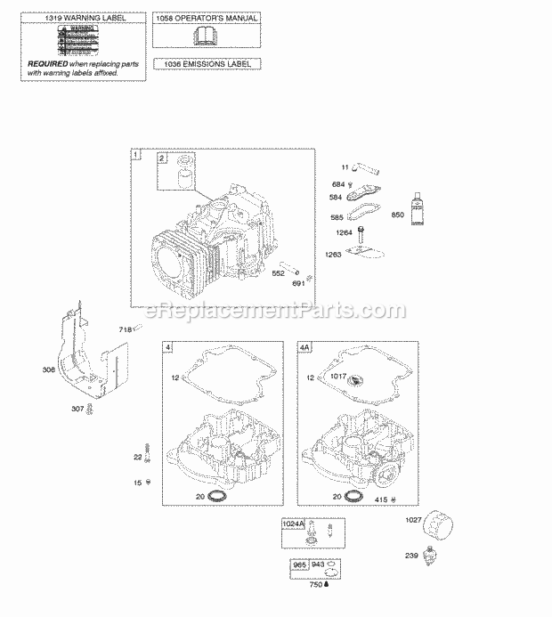 Briggs & Stratton 21B902-0022-E9 Engine Cylinder Engine Sump OperatorS Manual Warning Label Diagram