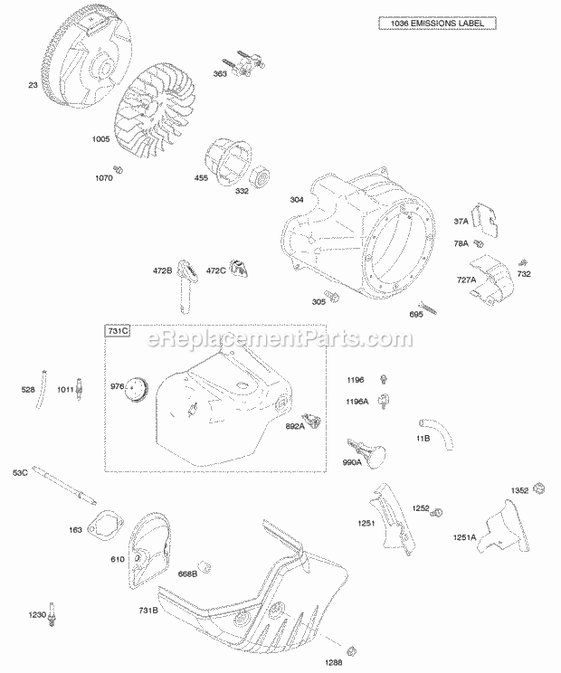 Briggs and Stratton 21C114-0123-E1 Engine Blower HousingShrouds Flywheel Diagram