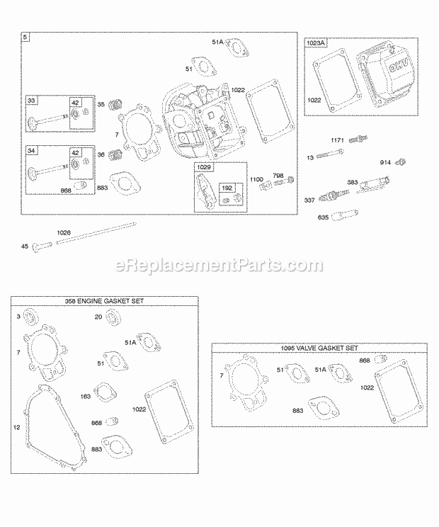 Briggs and Stratton 21C114-0370-E2 Engine Cylinder Head Gasket Set - Engine Gasket Set - Valve Valves Diagram