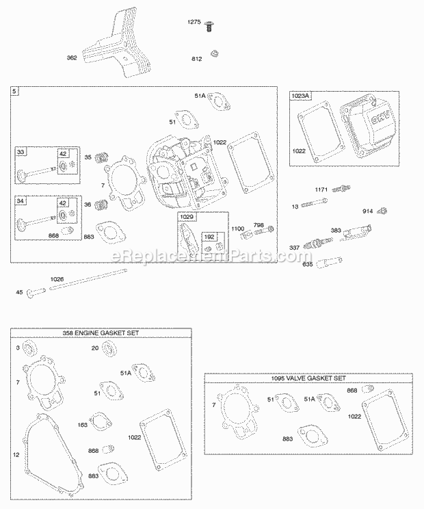 Briggs and Stratton 21C214-0112-E1 Engine Cylinder Head Gasket Set - Engine Gasket Set - Valve Valves Diagram
