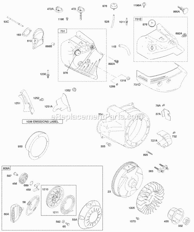 Briggs and Stratton 21C214-0137-E1 Engine Blower HousingShrouds Flywheel Rewind Starter Diagram