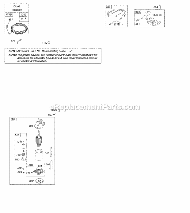 Briggs and Stratton 21D807-1546-G1 Engine Alternator Electric Starter Ignition Diagram