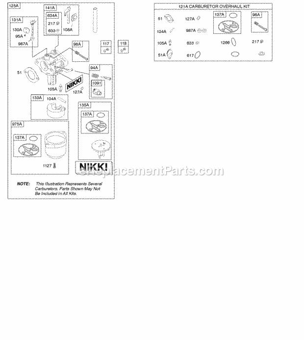 Briggs and Stratton 21D807-1546-G1 Engine Carburetor Kit - Carburetor Overhaul Diagram