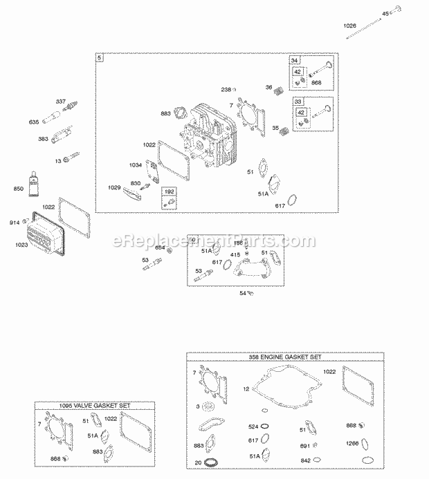 Briggs and Stratton 21D807-1546-G1 Engine Cylinder Head Gasket Set - Engine Gasket Set - Valve Intake Manifold Valves Diagram