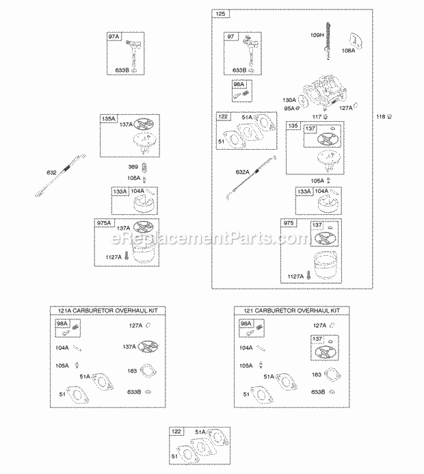 Briggs and Stratton 21M307-0131-F1 Engine Carburetor Kit - Carburetor Overhaul Diagram