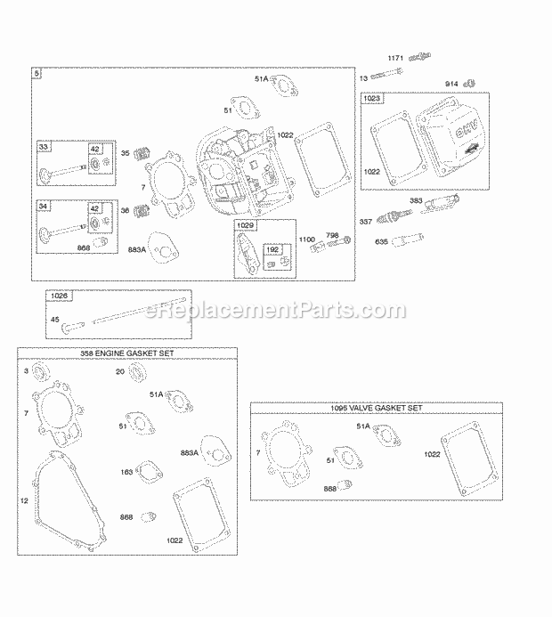 Briggs and Stratton 21T212-0115-F1 Engine Cylinder Head Gasket Set - Engine Gasket Set - Valve Valves Diagram