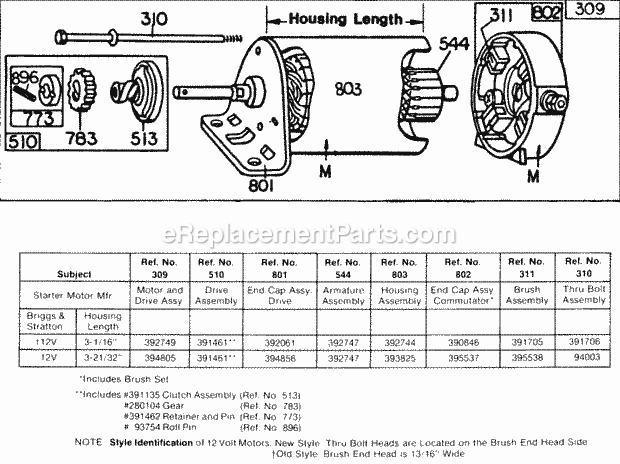 Briggs and Stratton 220432-0152-99 Engine Electric Starter And Chart Diagram