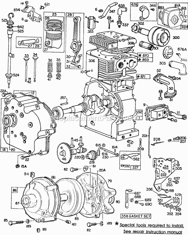 Briggs and Stratton 220432-2037-99 Engine CylinderGear CasePiston Diagram