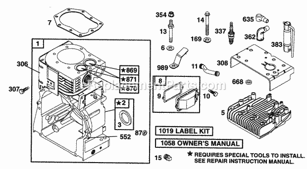 Briggs and Stratton 221431-0142-01 Engine Cylinder Head Diagram