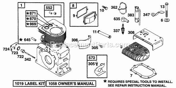 Briggs and Stratton 233431-0651-99 Engine Cylinder Head Diagram