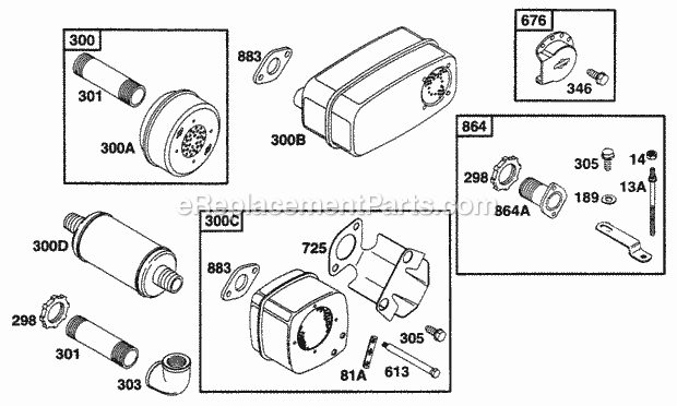 Briggs and Stratton 233451-2530-04 Engine Muffler Grp Diagram