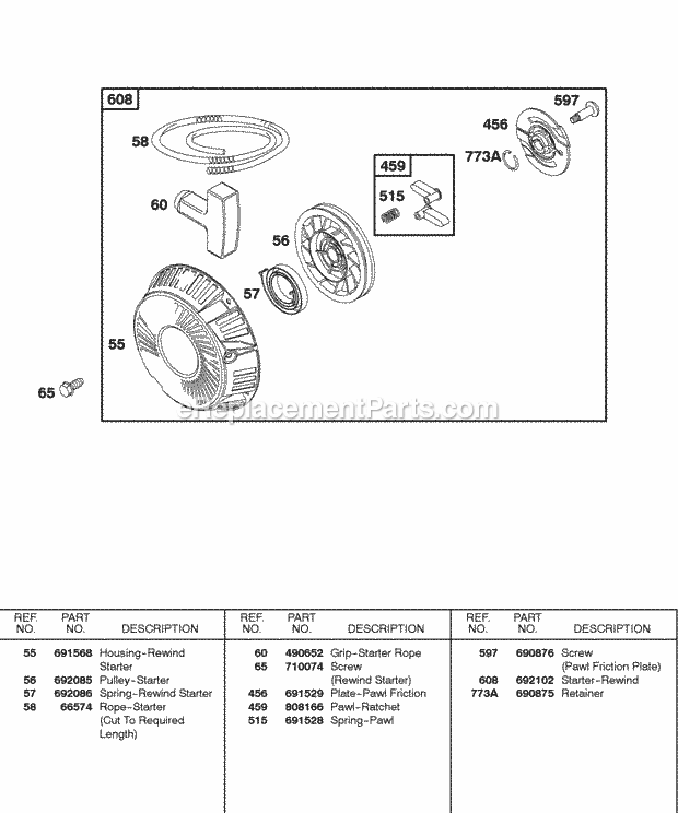 Briggs and Stratton 235432-0520-E1 Engine Rewind Starter Diagram