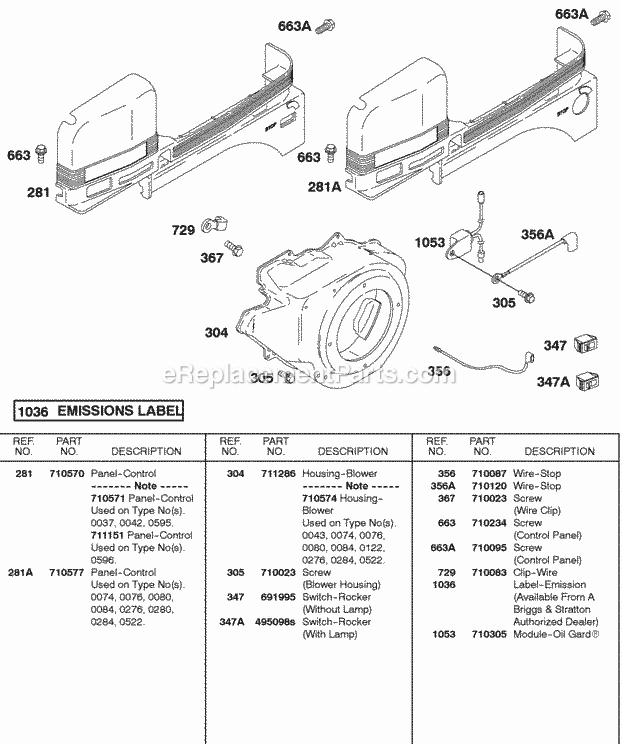 Briggs & Stratton 235432-0540-E9 Engine Blower Housing Control Panel Flywheel Diagram